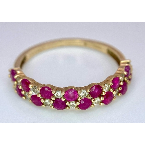 661 - A 9K YELLOW GOLD DIAMOND & RUBY 2 ROW RING 0.20CT DIAMONDS 1.9G SIZE R

ref: 7039