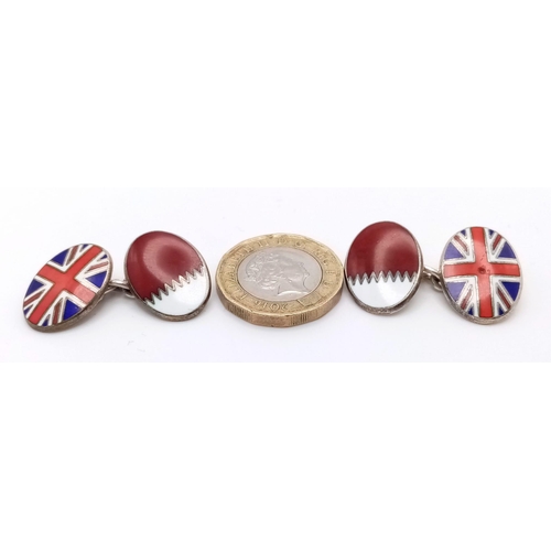 730 - A STERLING SILVER CHAIN LINK CUFFLINKS WITH BRITISH FLAG ON 14.8G

ref: 7967