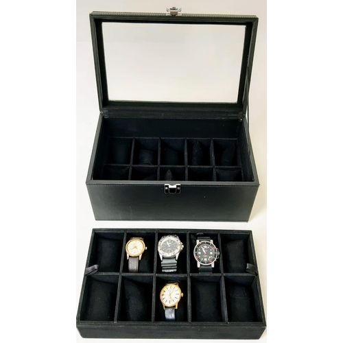 760 - A Parcel of 4 Men’s Watches Plus a 20 Capacity Black Leatherette Watch Display Box. Watches Comprise... 