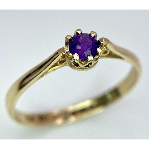 916 - A 9K GOLD AMETHYST SET RING  . 1.1gms    size N