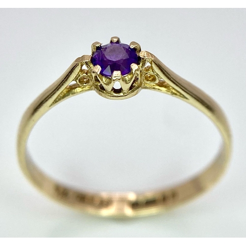 916 - A 9K GOLD AMETHYST SET RING  . 1.1gms    size N