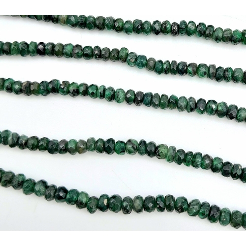 939 - A Three Row Emerald Beaded Necklace with 925 Silver Clasp. 160ctw, 52cm length, 32.7g total weight. ... 