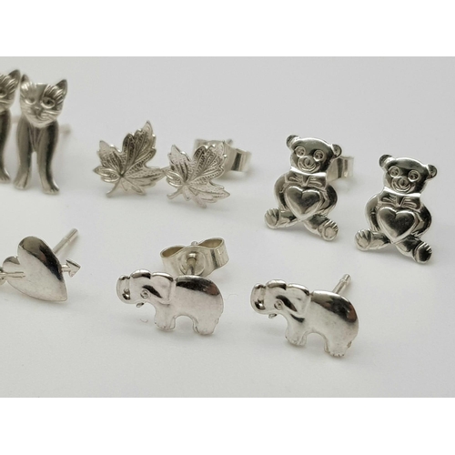 1091 - SELECTION OF 9 PAIRS OF STERLING SILVER STUD EARRINGS, VARIOUS DESIGNS SUCH AS HEARTS, HEART & HORSE... 