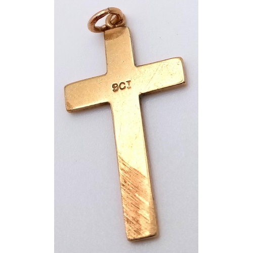 1402 - A Vintage 9K Yellow Gold Cross Pendant. 30mm x 15mm. 1.15g weight.