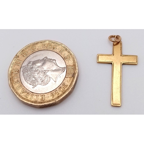 1402 - A Vintage 9K Yellow Gold Cross Pendant. 30mm x 15mm. 1.15g weight.