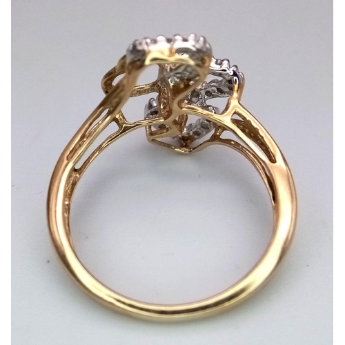 628 - A 9K YELLOW GOLD 4 HEARTS RING, WITH DIAMONDS SET SURROUND THE HEART. 2.4G SIZE N

SC 4044