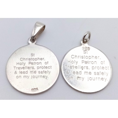 766 - 2 X STERLING SILVER ST CHRISTOPHERS 4.9G BOTH ENGRAVED ON BACK WITH 