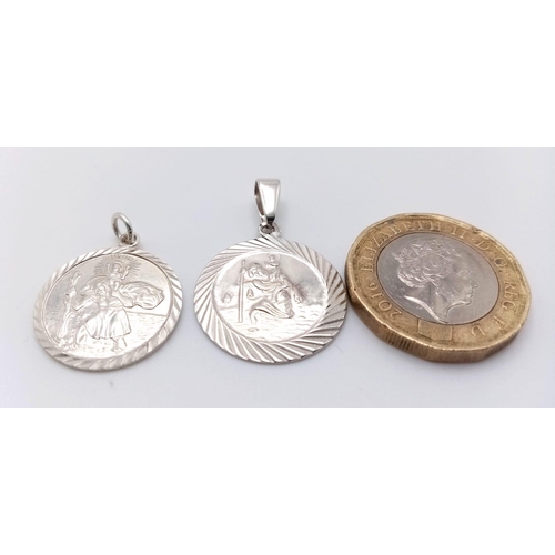 766 - 2 X STERLING SILVER ST CHRISTOPHERS 4.9G BOTH ENGRAVED ON BACK WITH 