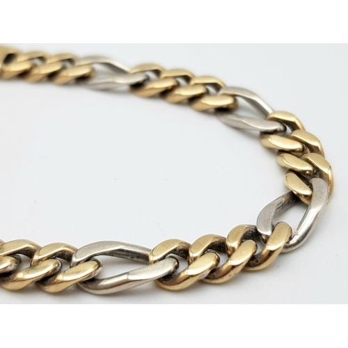 837 - A vintage 9K yellow and white gold curb link bracelet. Total weight 13G. Total length 19cm.