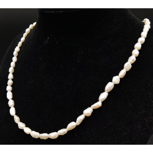 932 - A Vintage Rice Pearl Necklace with 9K Gold Clasp. 56cm length.