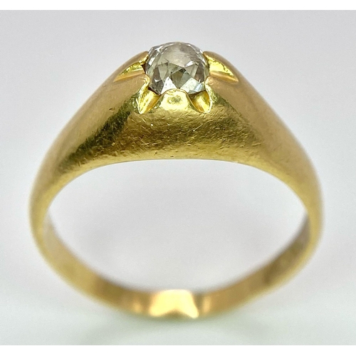 1214 - A GENTS 18K GOLD RING WITH A .50ct OLD CUT DIAMOND .   8.9gms   size Z