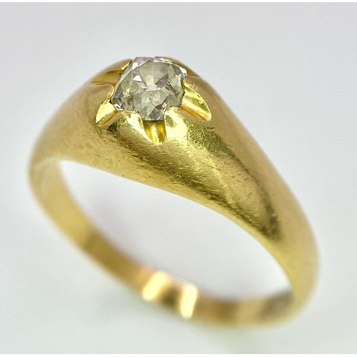 1214 - A GENTS 18K GOLD RING WITH A .50ct OLD CUT DIAMOND .   8.9gms   size Z