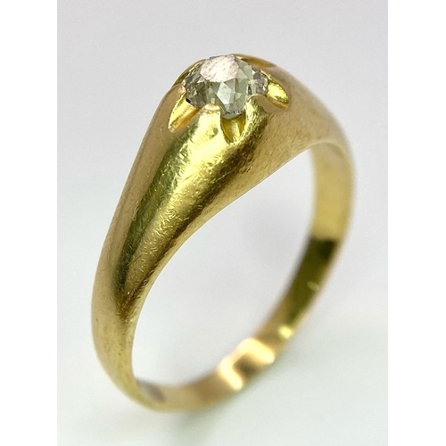 1214 - A GENTS 18K GOLD RING WITH A .50ct OLD CUT DIAMOND .   8.9gms   size Z