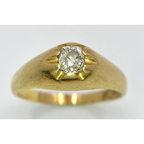 1214 - A GENTS 18K GOLD RING WITH A .50ct OLD CUT DIAMOND .   8.9gms   size Z