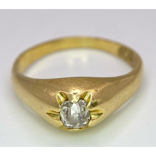 1214 - A GENTS 18K GOLD RING WITH A .50ct OLD CUT DIAMOND .   8.9gms   size Z