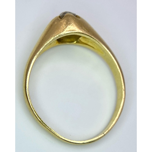 1214 - A GENTS 18K GOLD RING WITH A .50ct OLD CUT DIAMOND .   8.9gms   size Z