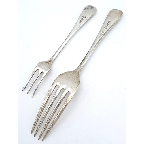 1219 - 2X antique sterling silver forks. A big one come with full Sheffield hallmarks, 1927. The other one ... 