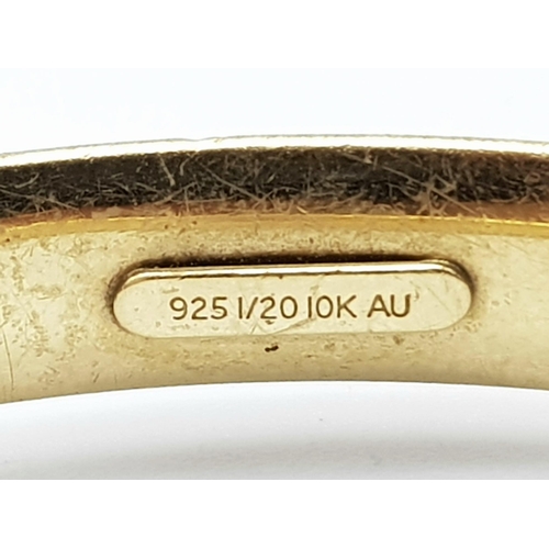 1410 - A Vinted Gold Plated 925 Silver Bangle. Clip open design. 63mm.