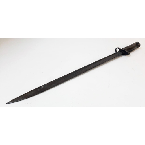 1411 - A WW1 Era Bayonet with Scabbard. Markings on blade. 57cm total length. Please see photos for conditi... 