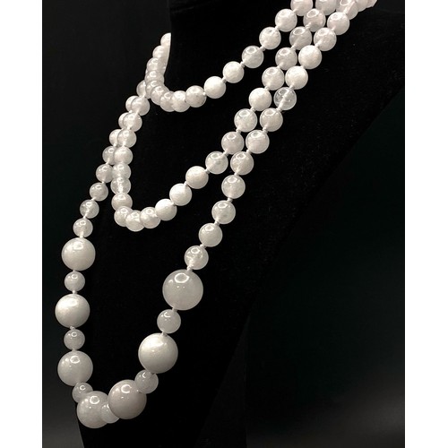 689 - A Rope Length Graduated White Jade Bead Necklace. Perfect for different wearing arrangements. 120cm ... 