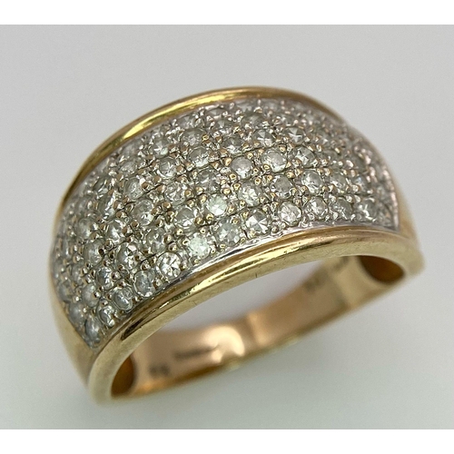 1220 - A GENTS 9K GOLD RING ENCRUSTED WITH 1ct OF DIAMONDS .     5gms   size S