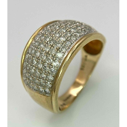 1220 - A GENTS 9K GOLD RING ENCRUSTED WITH 1ct OF DIAMONDS .     5gms   size S