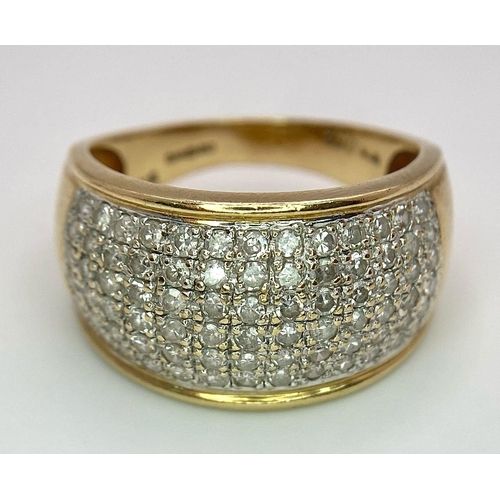 1220 - A GENTS 9K GOLD RING ENCRUSTED WITH 1ct OF DIAMONDS .     5gms   size S