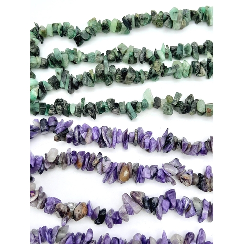 1370 - Two Natural Rough-Cut Gemstone Necklaces. Amethyst and Aventurine. Both 82cm length.