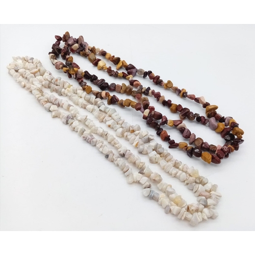 1406 - Two Natural Rough-Cut Gemstone Necklaces. White howlite and agate. Both 82cm length.