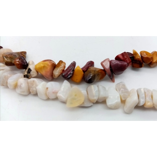 1406 - Two Natural Rough-Cut Gemstone Necklaces. White howlite and agate. Both 82cm length.