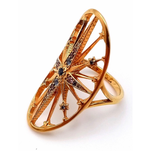 1246 - An Excellent Condition Yellow Gold Gilt Semi Precious Stone Set Statement Ring by Thomas Sabo. Crown... 