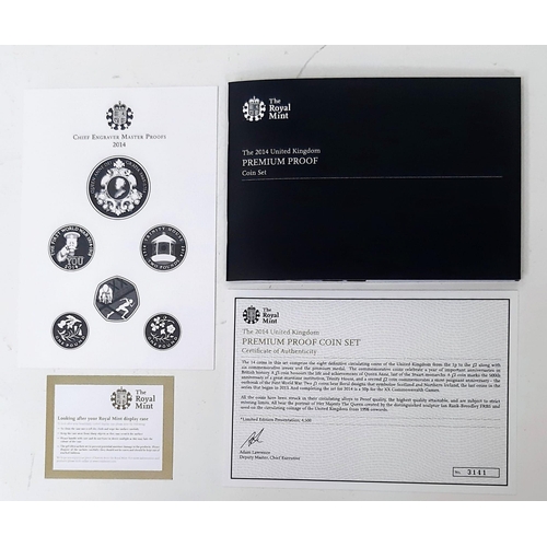 1335 - The Royal Mint 2014 United Kingdom Premium Proof 15 Coin Set. Slight marks on exterior box but the r... 