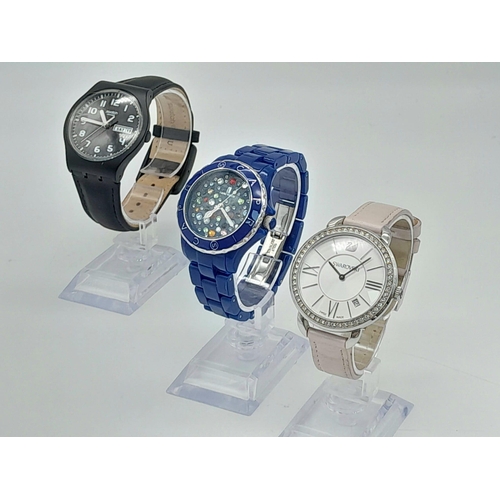 1867 - An Eclectic Three Quartz Watch Mix - Swarovski, Swatch and Capri Watch. All in working order.