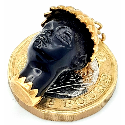 1360 - A NATIVE WEARING HAT IN HIGH CARAT GOLD PENDANT . 3.2gms