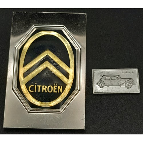 768 - 2 X STERLING SILVER AND ENAMEL FRENCH CITROEN CAR LOGO MANUFACTURER PLAQUES, WEIGHT TOTAL 24.8G, SIZ... 