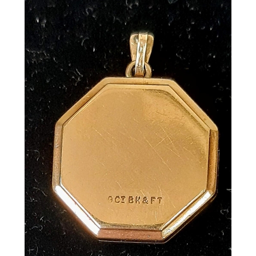 1354 - A Vintage 9K Yellow Gold Back and Front Octagonal Locket Pendant. 3cm. 3.68g weight.