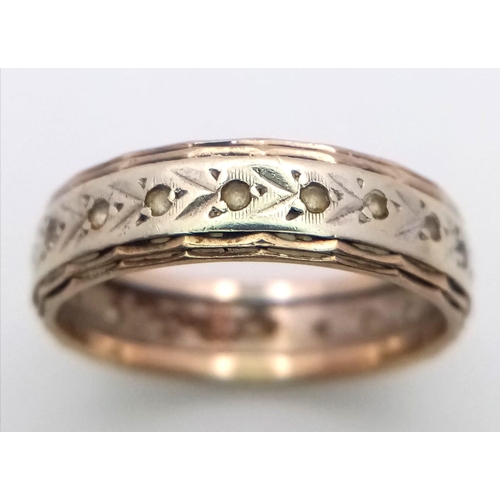 1361 - A Vintage 9K Yellow and White Gold Diamond Eternity Ring. Size O 1/2. 3.15g weight.