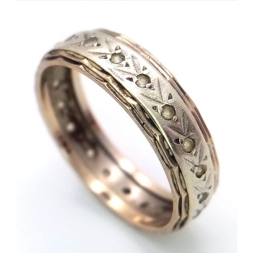 1361 - A Vintage 9K Yellow and White Gold Diamond Eternity Ring. Size O 1/2. 3.15g weight.