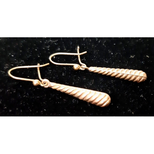 1447 - A Pair of Vintage Twisted Cone Drop Earrings. 3cm drop. 1g total weight.