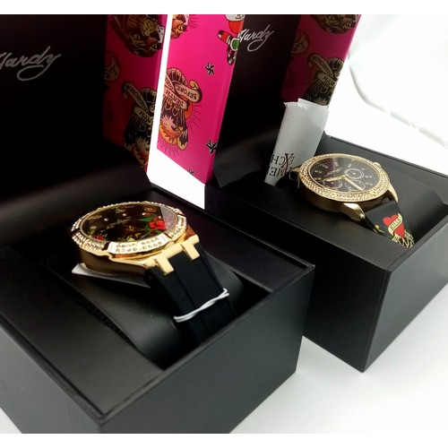 1295 - Two Ed Hardy Decorative Quartz Ladies Watches. Both in excellent condition in original boxes. One in... 