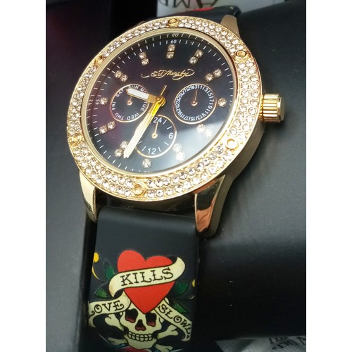 1295 - Two Ed Hardy Decorative Quartz Ladies Watches. Both in excellent condition in original boxes. One in... 