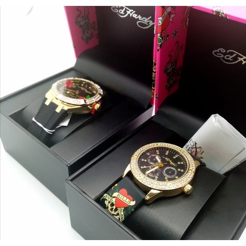 1295 - Two Ed Hardy Decorative Quartz Ladies Watches. Both in excellent condition in original boxes. One in... 