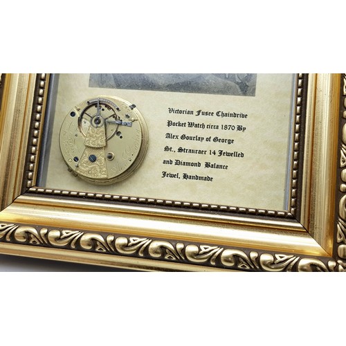 196 - A Wonderful and Unique Hand-Made Horology Art-Piece.  A Framed Victorian (1870) Fusee Chaindrive Poc... 