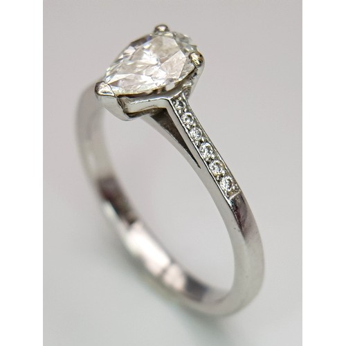 445 - A 18K WHITE GOLD DIAMOND SOLITAIRE RING CENTRE DIAMOND PEAR SHAPE 0.50CT WITH ADDITIONAL DIAMOND SET... 