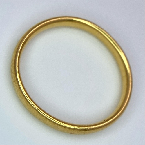 3 - A Vintage 22k Yellow Gold Band Ring. 3mm width. Size L. 2.85g weight. Full UK hallmarks.