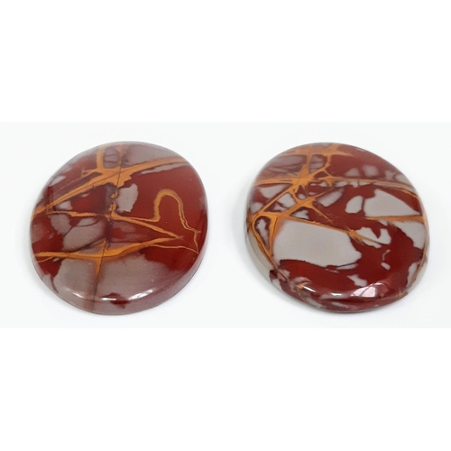 318 - Two magnificent, large (41 & 48 carats) NORRENA JASPER cabochons. Dimensions: 39 x 23 x 5 mm and 39 ... 