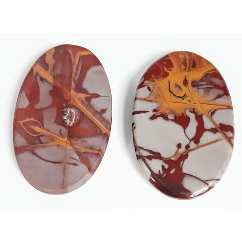 318 - Two magnificent, large (41 & 48 carats) NORRENA JASPER cabochons. Dimensions: 39 x 23 x 5 mm and 39 ... 