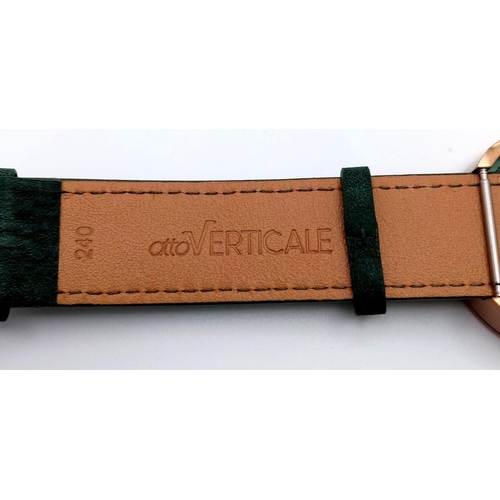 344 - A Verticale Mechanical Top Winder Gents Watch. Green leather strap. Gold  tone ceramic gilded skelet... 