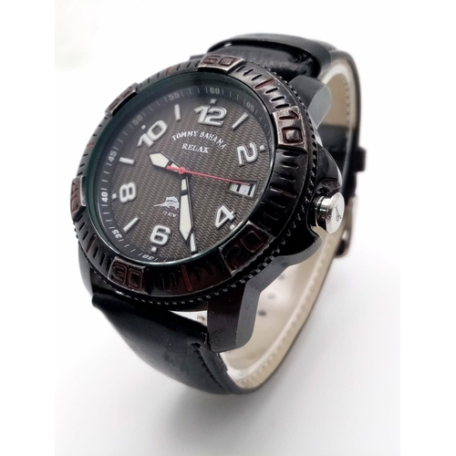 1459 - A Tommy Bahama 'Relax' Quartz Gents Watch. Black leather strap. Case - 46mm. In working order.