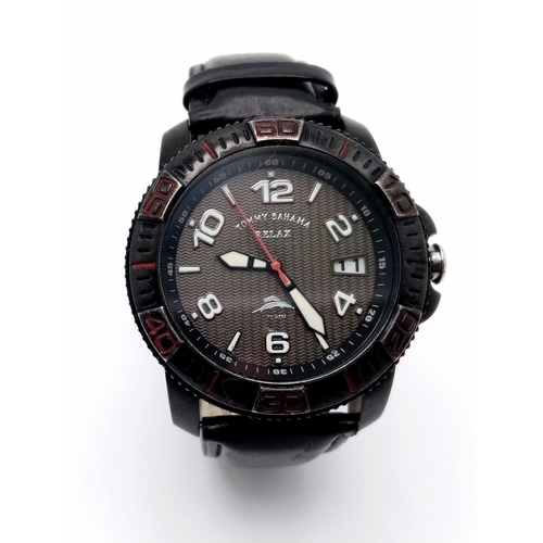 1459 - A Tommy Bahama 'Relax' Quartz Gents Watch. Black leather strap. Case - 46mm. In working order.